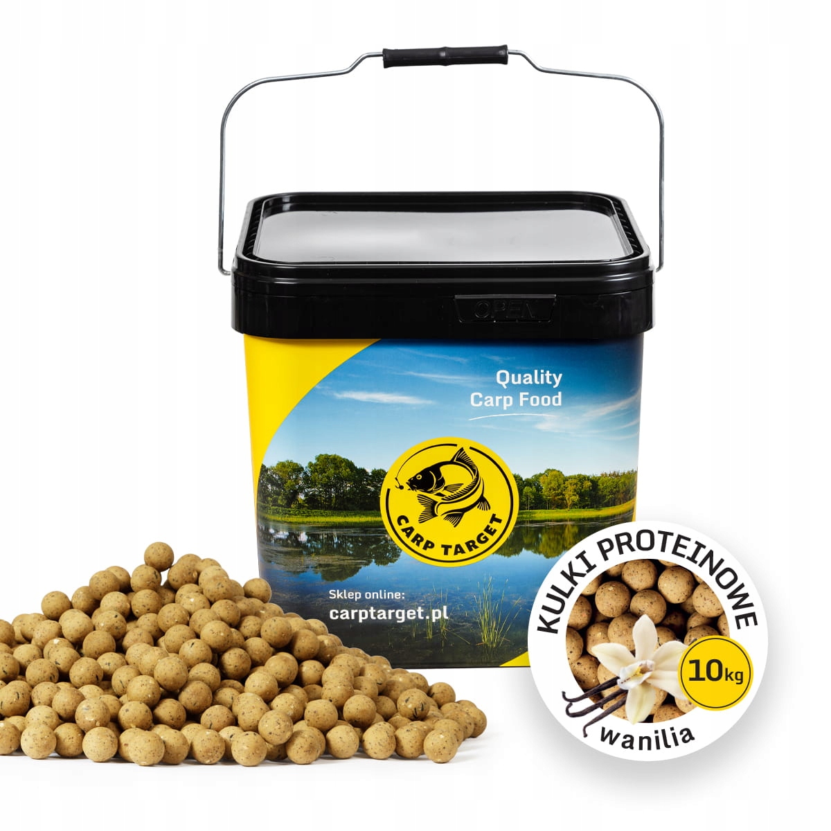 Proteinové kuličky Vanilka Návnadové 20 mm 10 kg kbelík 17 l