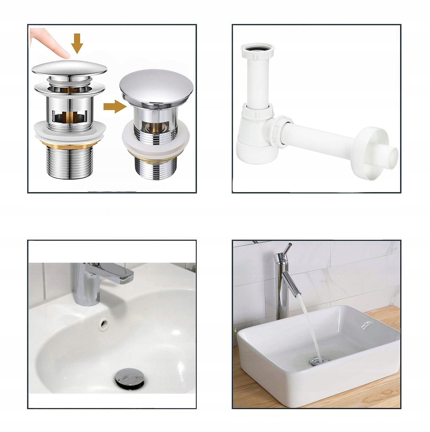 ZESTAW: KOREK KLIK-KLAK Z PRZELEWEM SREBNY + SYFON UMYWALKOWY DO UMYWALKI EAN (GTIN) 5906301612407