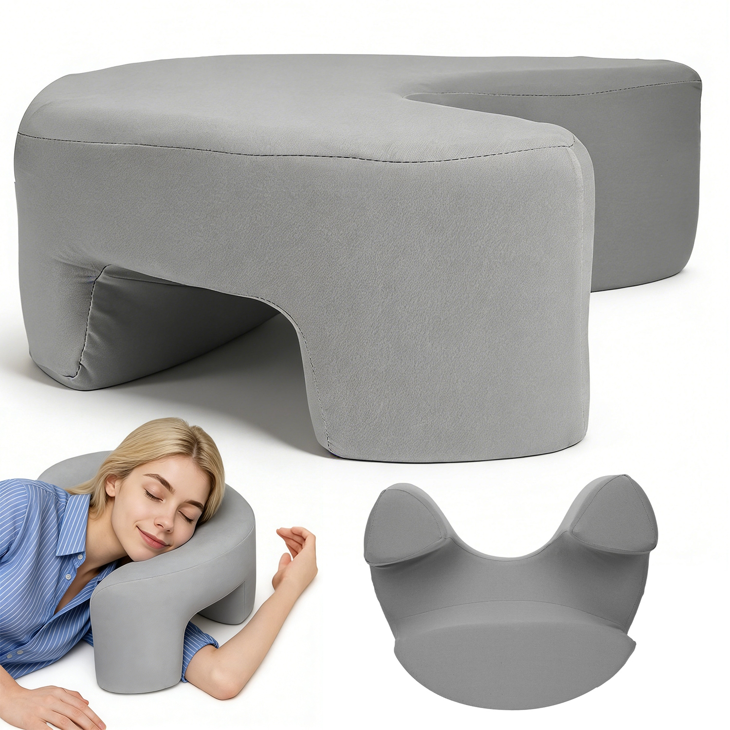 Boční Polštář Na Spaní S Otvory Pro Ramena, Pohodlný, Odnímatelný, Šedý