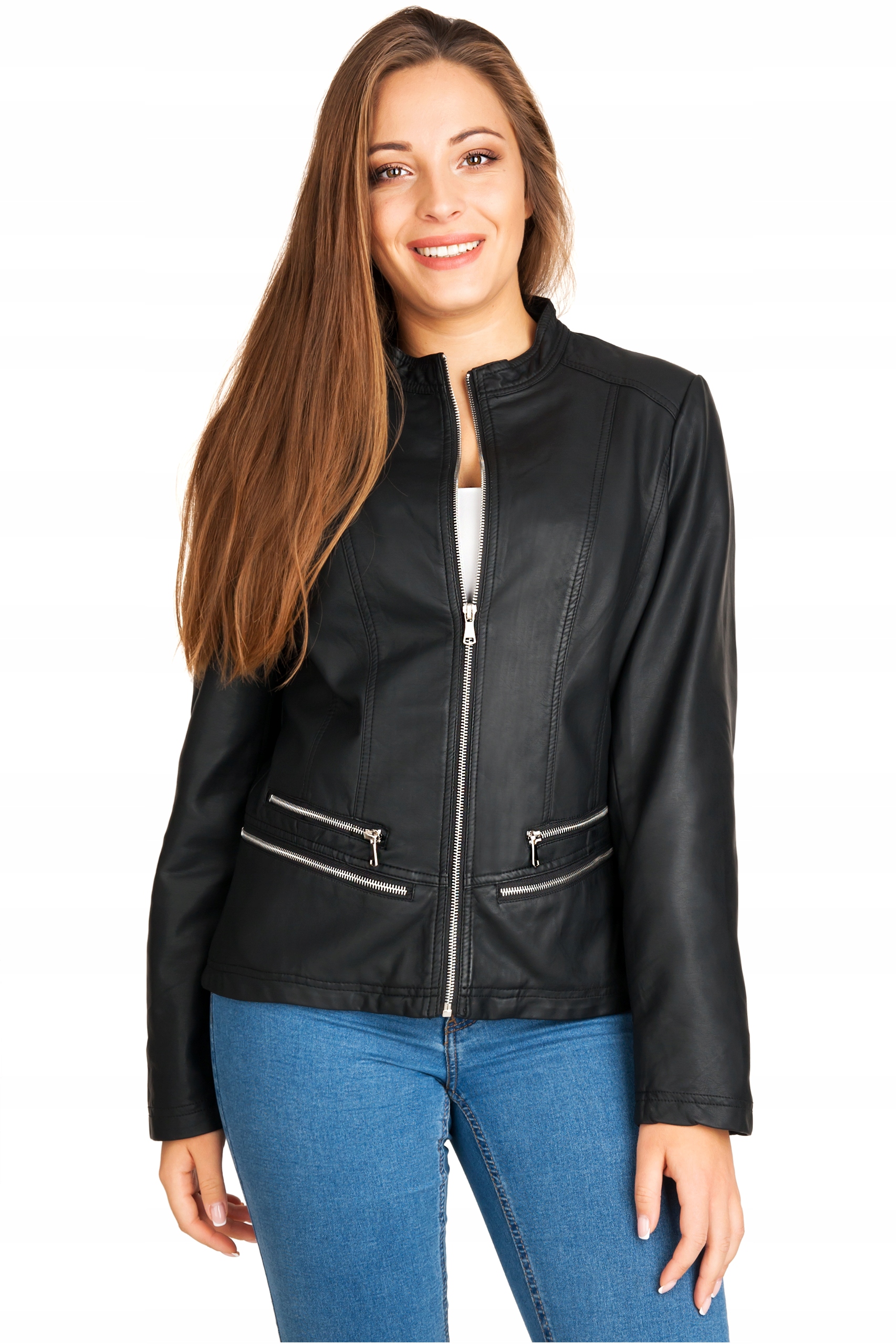 KURTKA DAMSKA SKÓRZANA RAMONESKA PRZEJŚCIOWA SKÓRA Kolor różowy