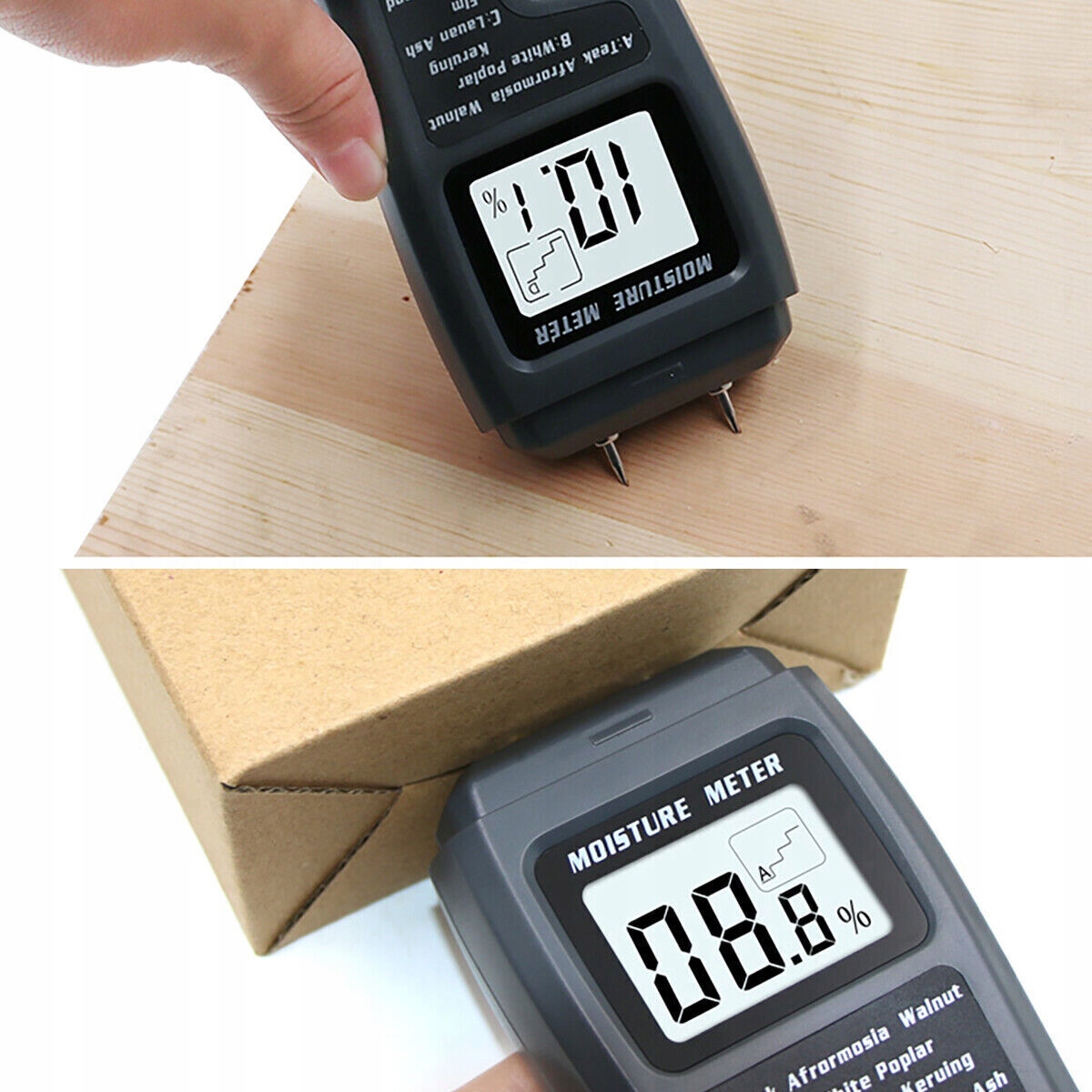 DETEKTOR WILGOCI W DREWNIE, MIERNIK WILGOTNOŚCI Z BATERIĄ 9 V, DO DREWNA Przeznaczenie do drewna