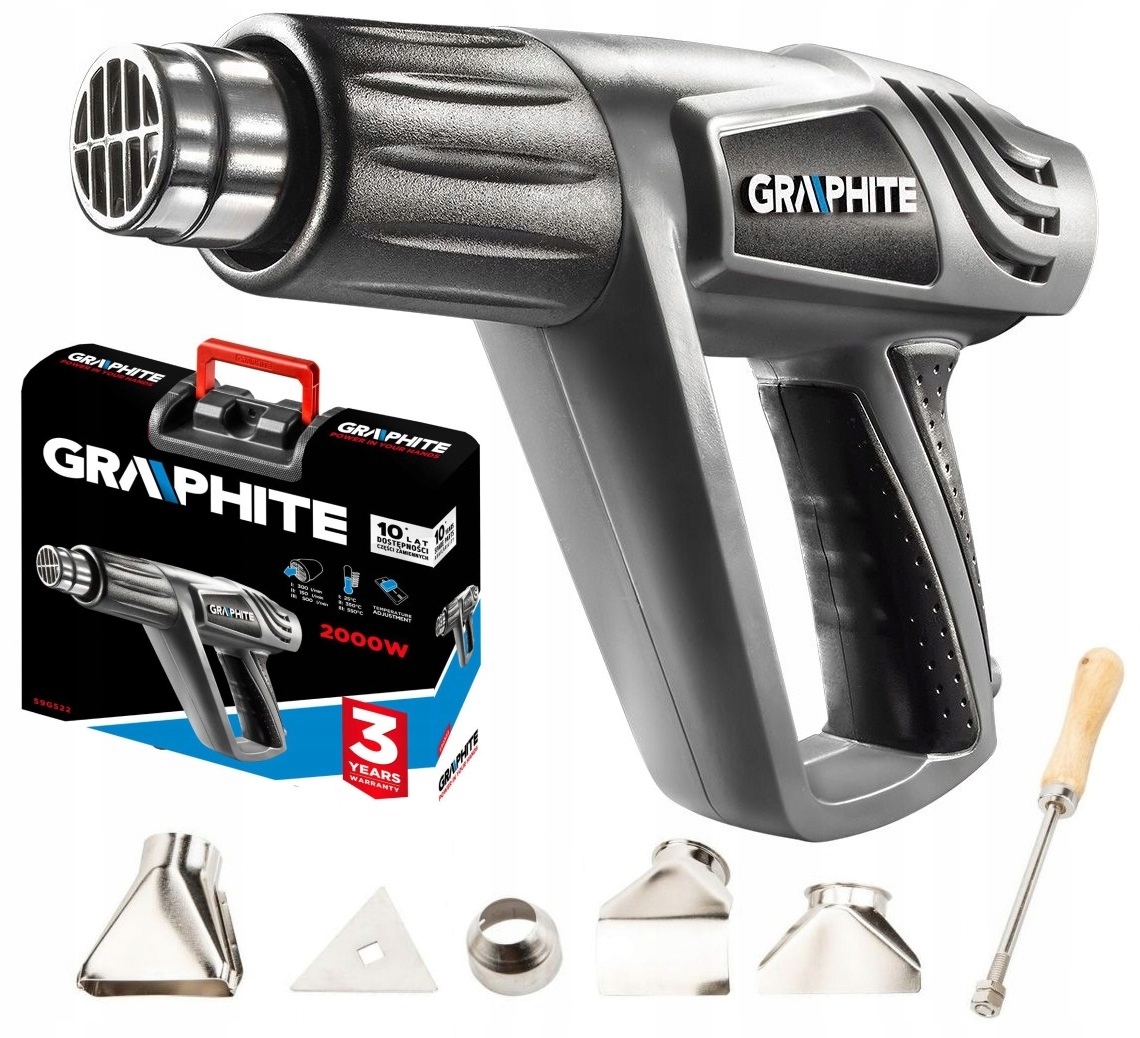 Graphite Horkovzdušná Pistole 2000 W Plynulá Regulace 59G524 3 Rychlostní Stupně Trysky
