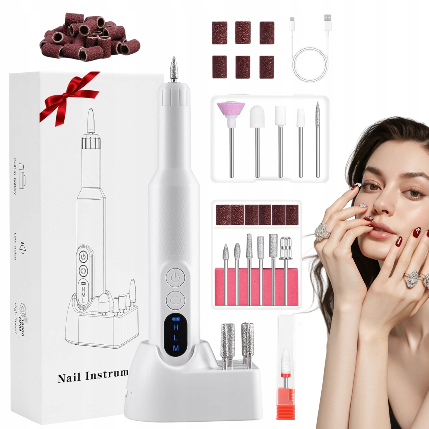 Frézky Na Nehty Sada 12 V 1 Elektrický Pilník Na Nehty Bílá