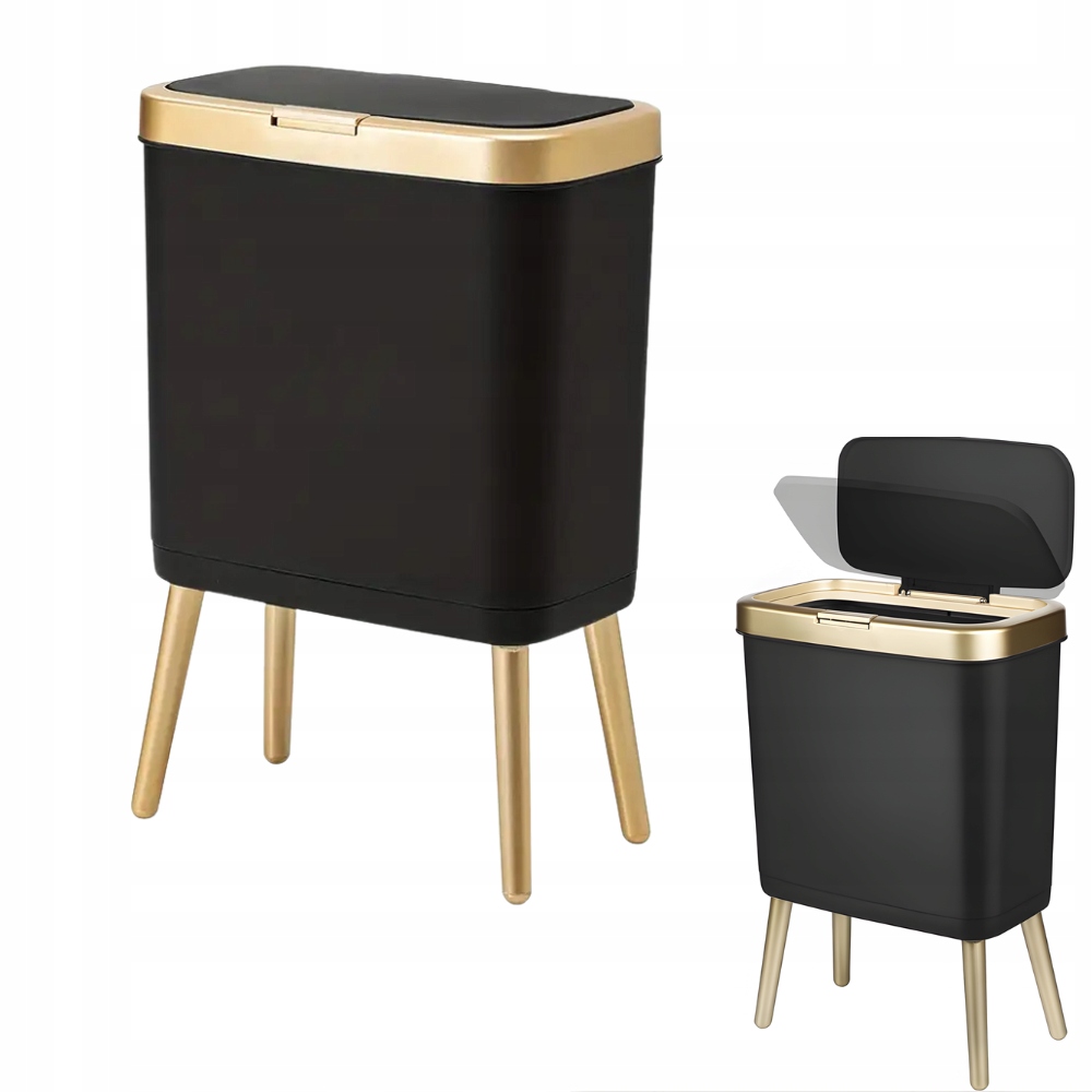 Levně odpadkový koš 15B01-RE Černý Gold do kuchyně s přítlačným víkem 15L