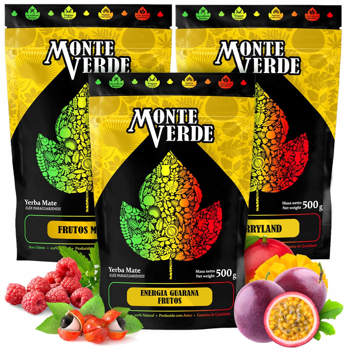 Yerba Mate Monte Verde nejlepší Mango Frutas Terere 3x 500 g Ovocné
