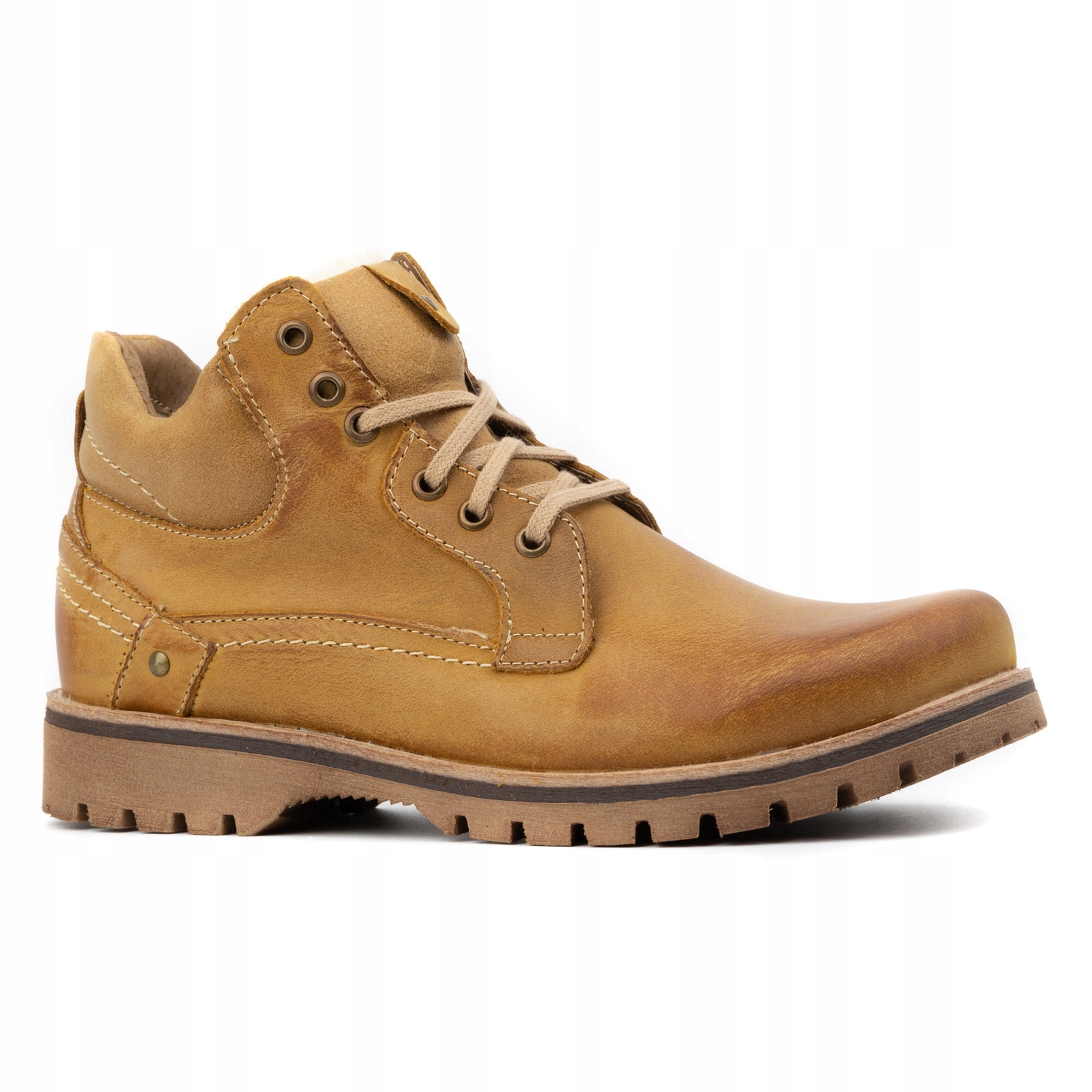 BUTY MĘSKIE SKÓRZANE OCIEPLANE TRZEWIKI POLSKIE ZIMOWE 885 CAMEL 45