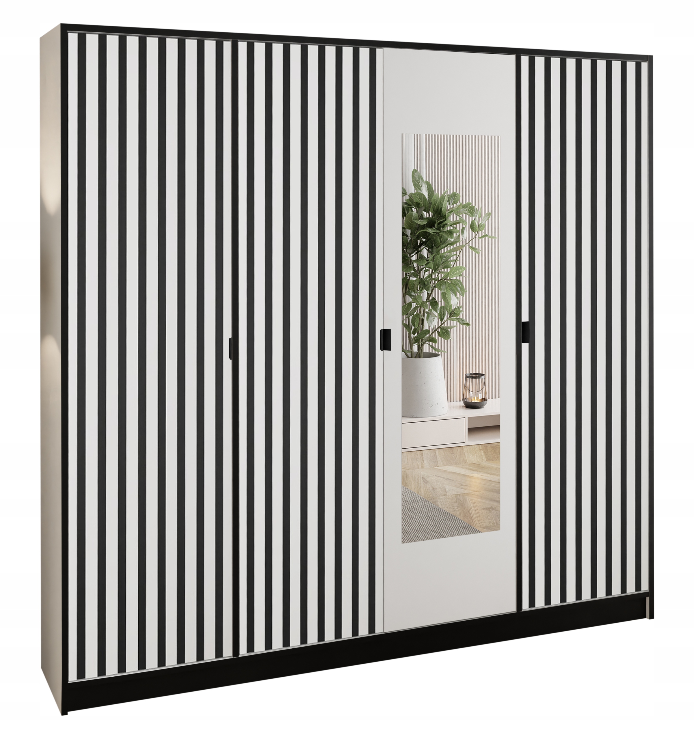 Skříň Lumi 207 4D Bílá se zrcadlem Dior Vzor 3 úchytka černá