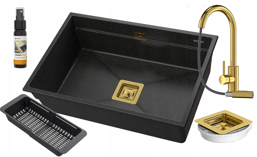 Jednokomorový granitový závesný drez EPIR70 Batéria Loseto Košík Sifón