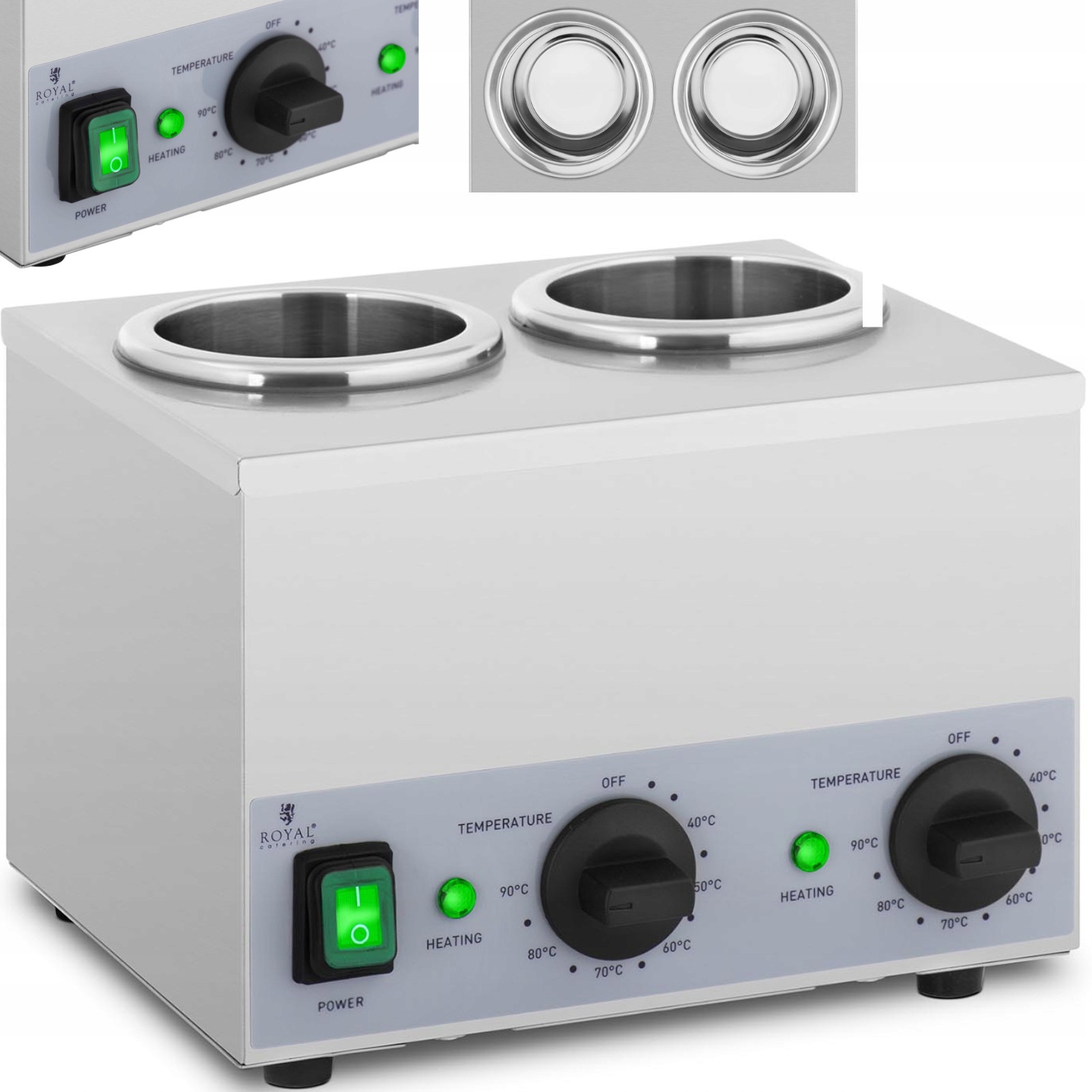 Ohřívač Omáček 2X1L 400W Nerezová Ocel 40-90C Gastronomie