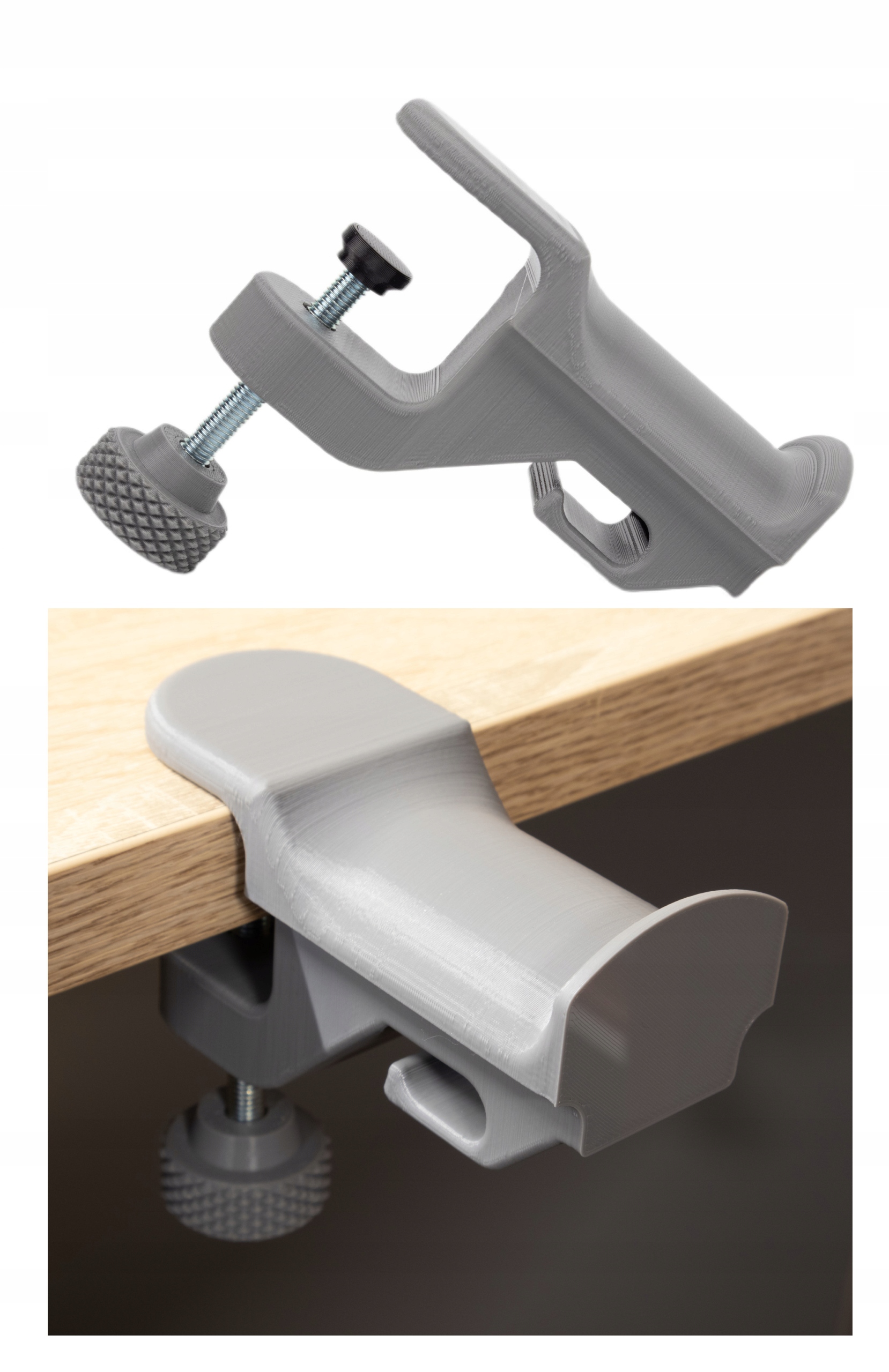 WIESZAK UCHWYT NA SŁUCHAWKI PRZYKRĘCANY DO BIURKA MASYWNY szary