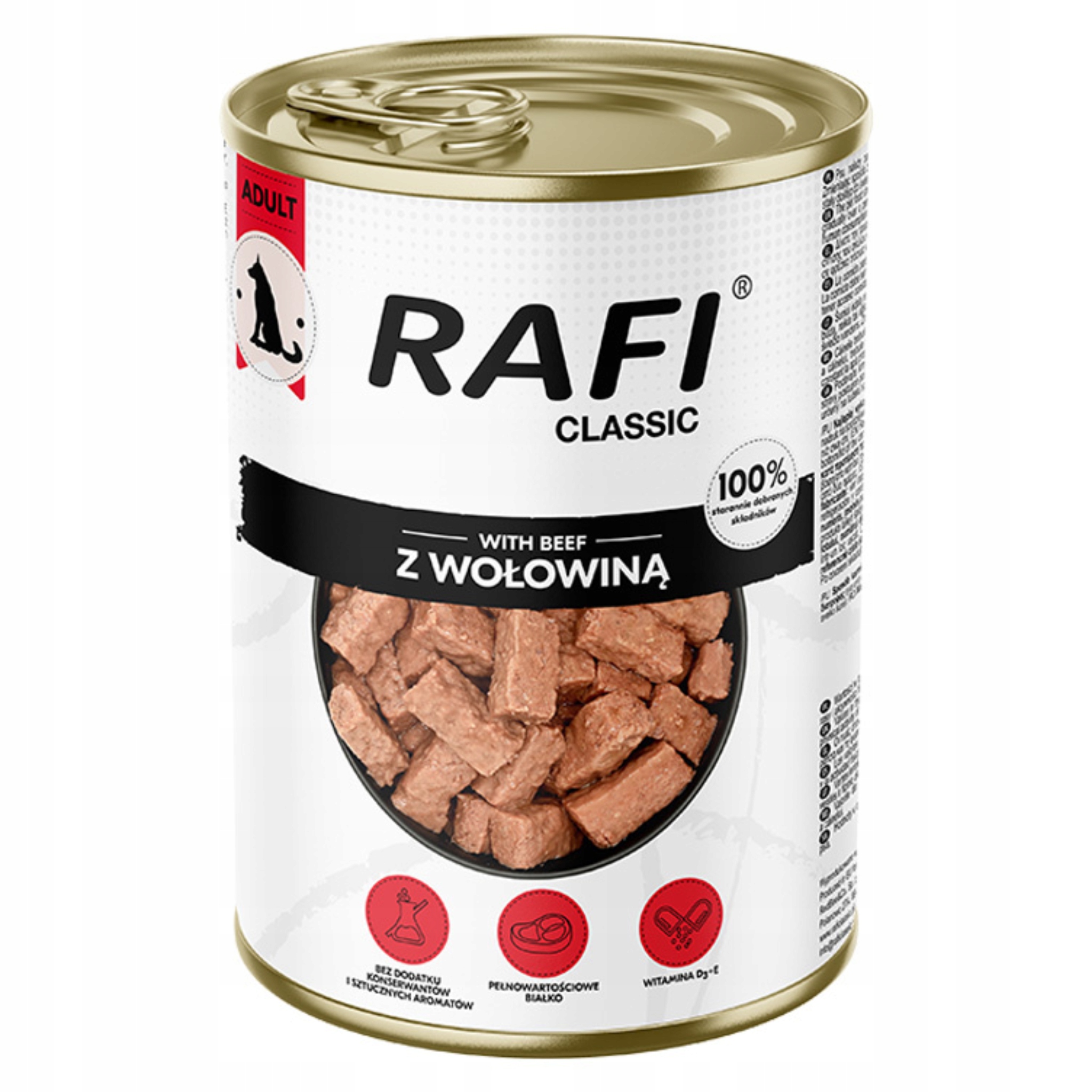 Vlhké krmivo pro psy konzerva Rafi Classic s hovězím masem 1240 g 12 kusů