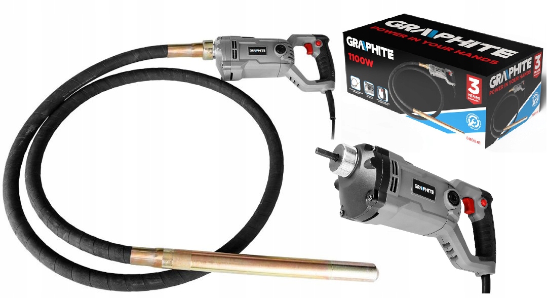 Vibrátor do Betonu Zhutňovač Vibrační Bulava 1100W Hadice 3m Graphite