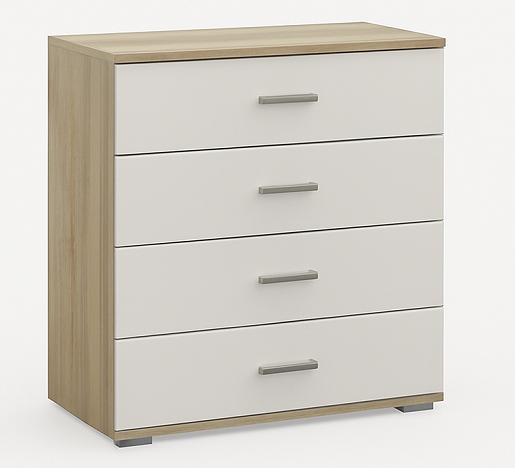 Komoda 80 cm Dub Sonoma Biela do izby, 4 zásuvky, priestranná, veľká, moderná