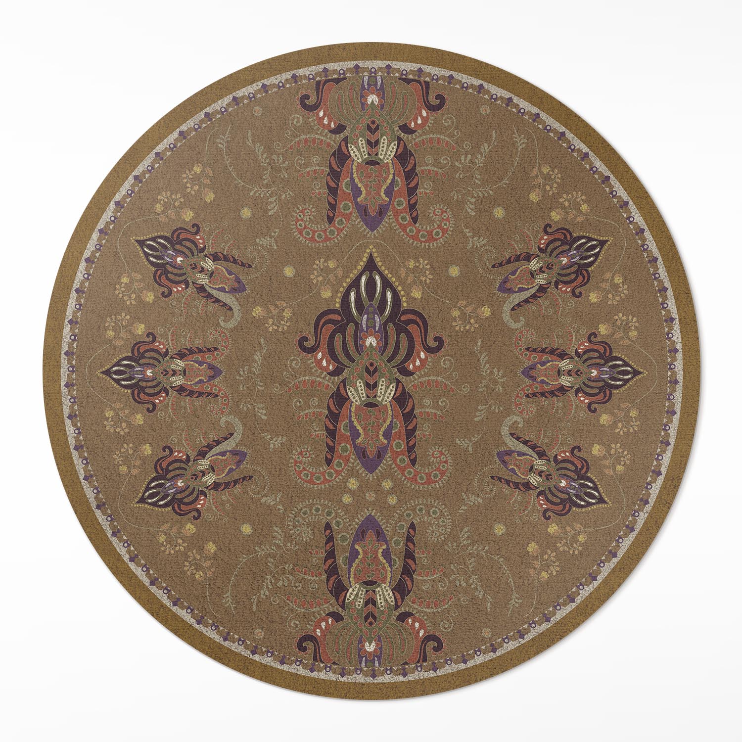 Dekoratívny okrúhly vnútorný koberec Kvetinové rastlinné ornamenty ⌀ 140 cm