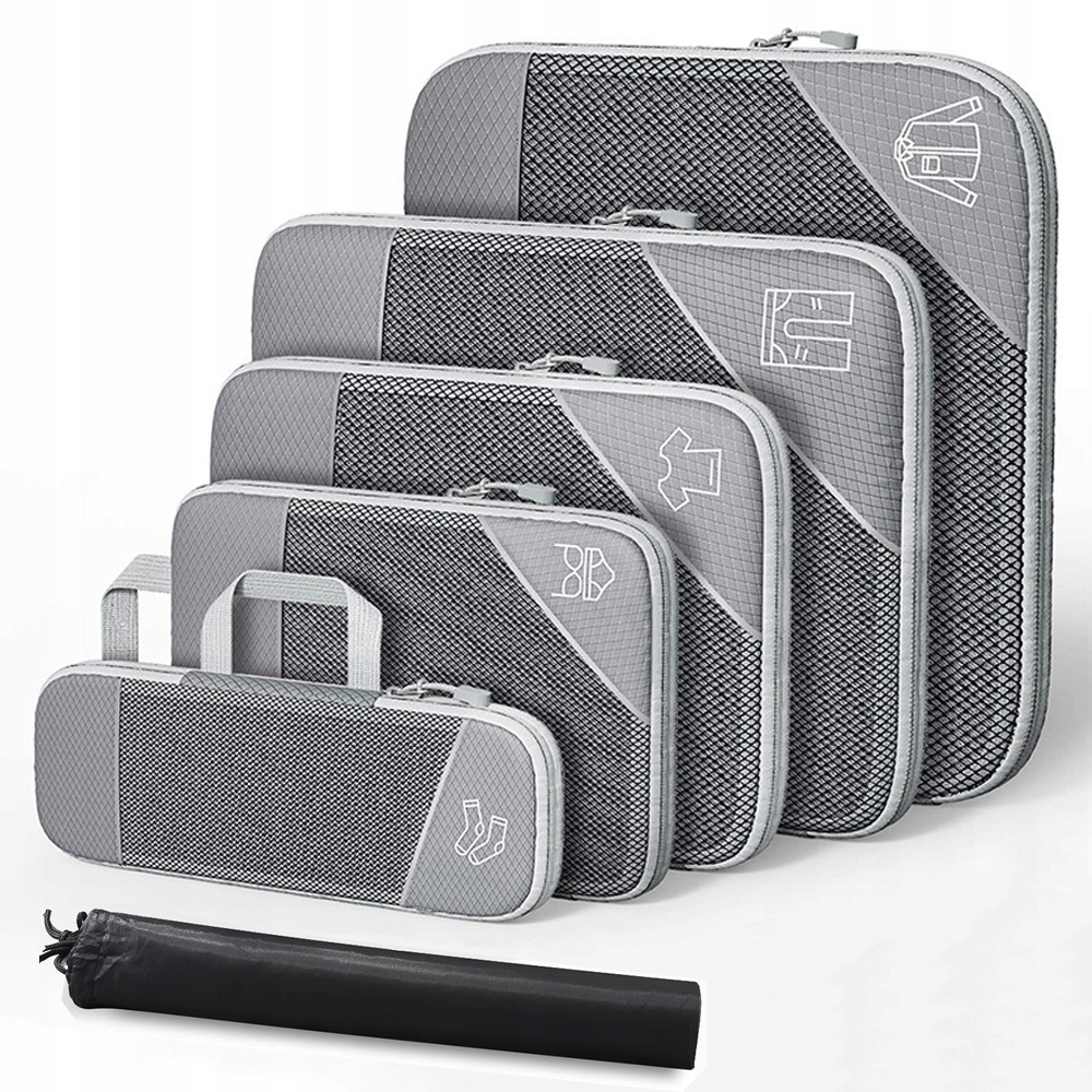 ZESTAW 6 SZT ORGANIZERÓW DO BAGAŻU ETUI PODRÓŻNE KOMPRESYJNE ROZSZERZALNE