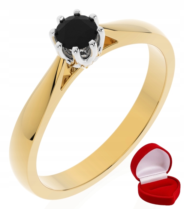 Zlatý Prstýnek 585 14K Černý Briliant 0,19 ct R21