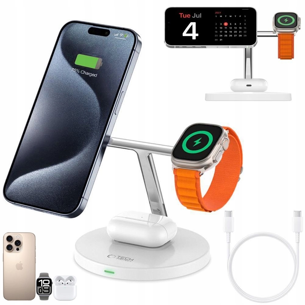 Ładowarka Bezprzewodowa Stacja 3w1 z MagSafe Qi 15W do iPhone 17 16 15
