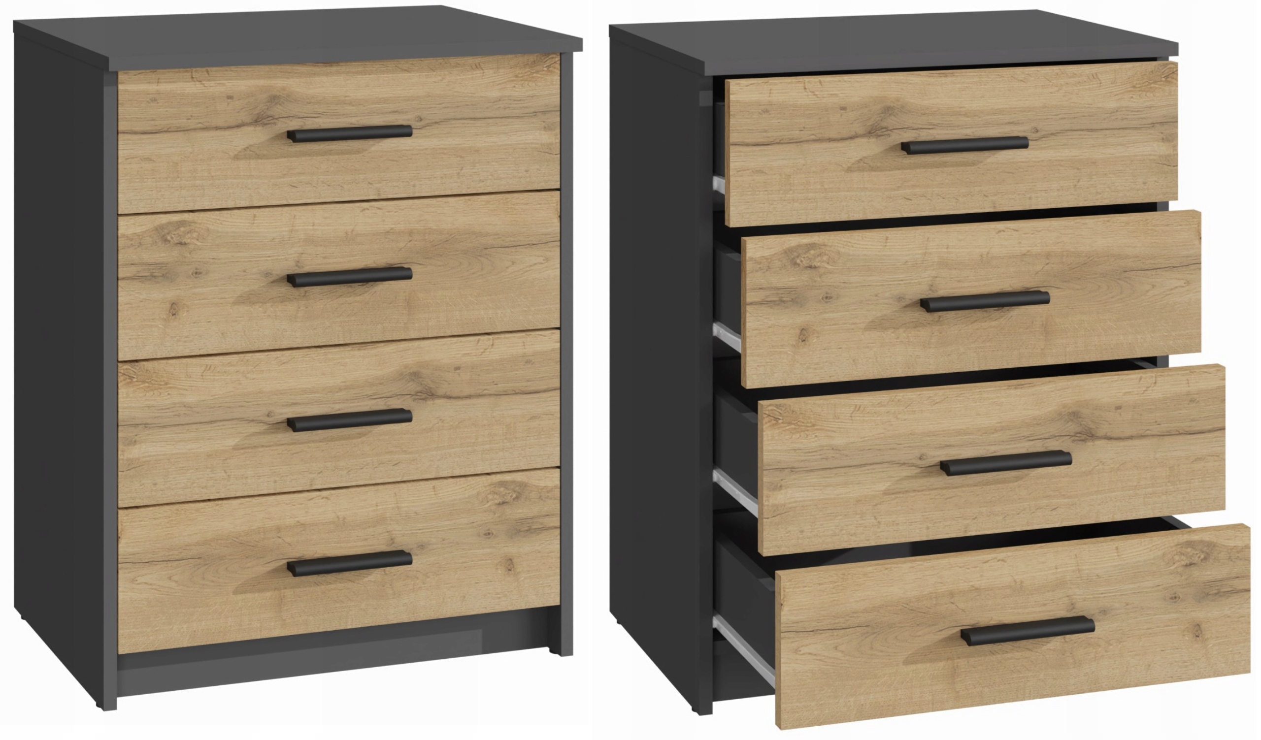 Komoda, skrinka Bodo 60 cm 4S Antracit-wotan 4 zásuvky na oblečenie a hračky