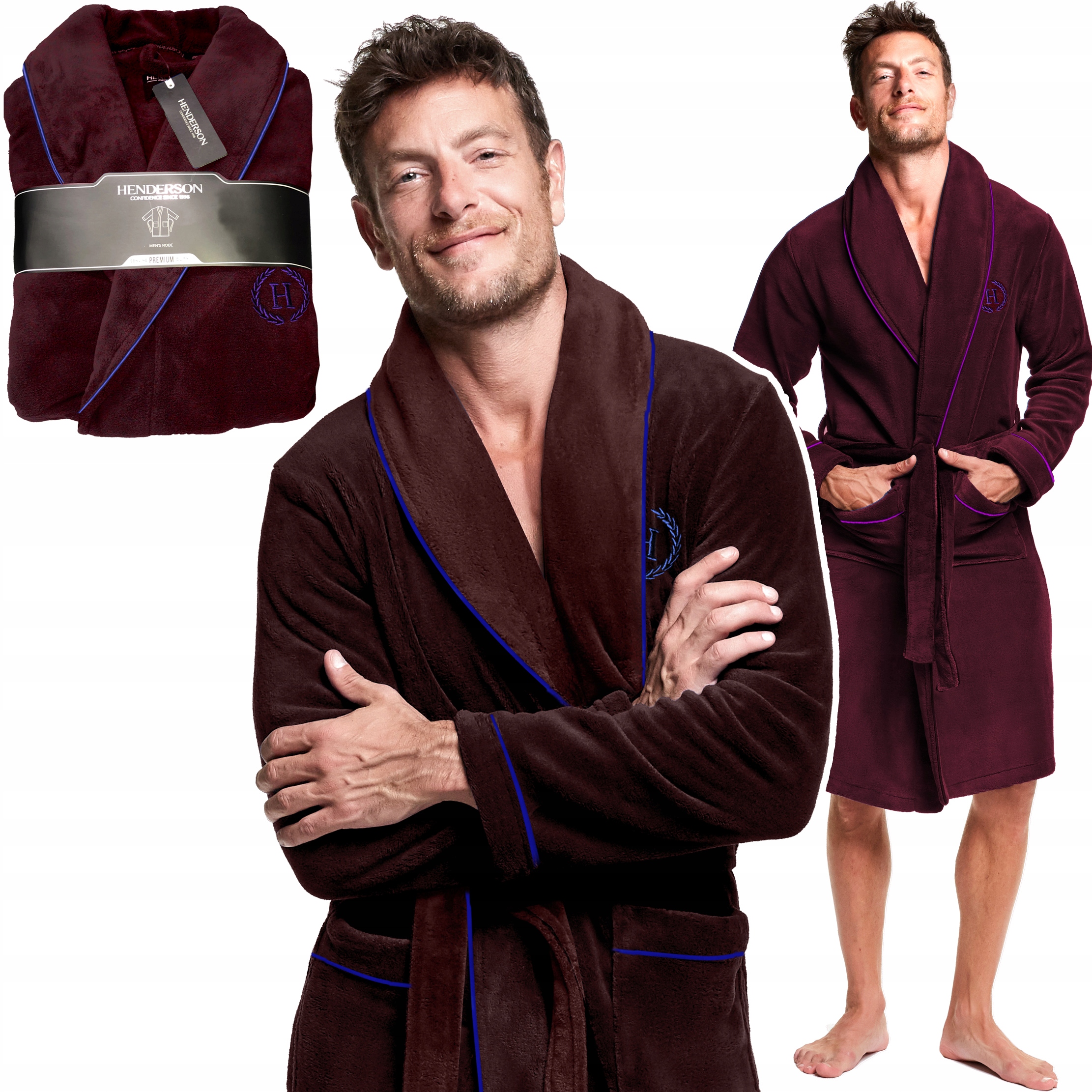 Henderson pánský župan teplý Premium límec lemovaný kapsy bordó XXL