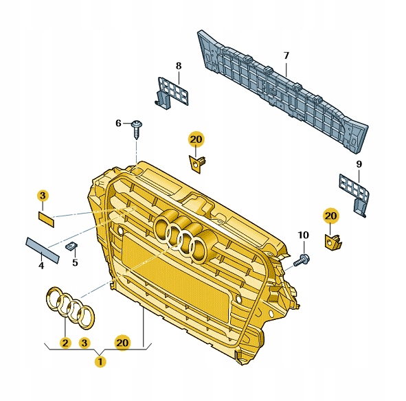 *ATRAPA CHŁODNICY GRILL W PRZEDNIM ZDERZAKU AUDI Q5 ASO ORYGNIAŁ Producent części Audi