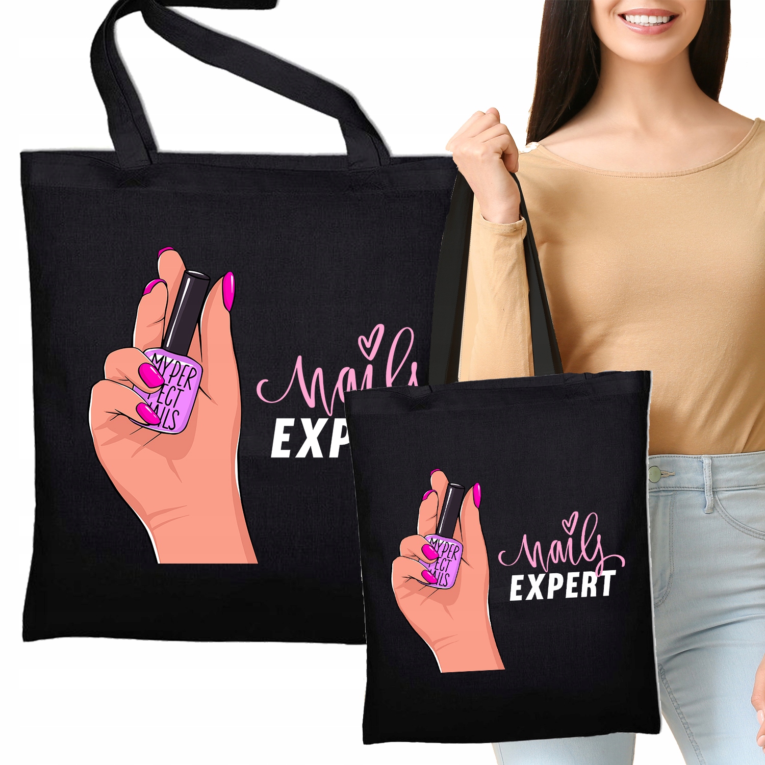 TORBA EKO Czarna Na Prezent NAILS EXPERT Wzory