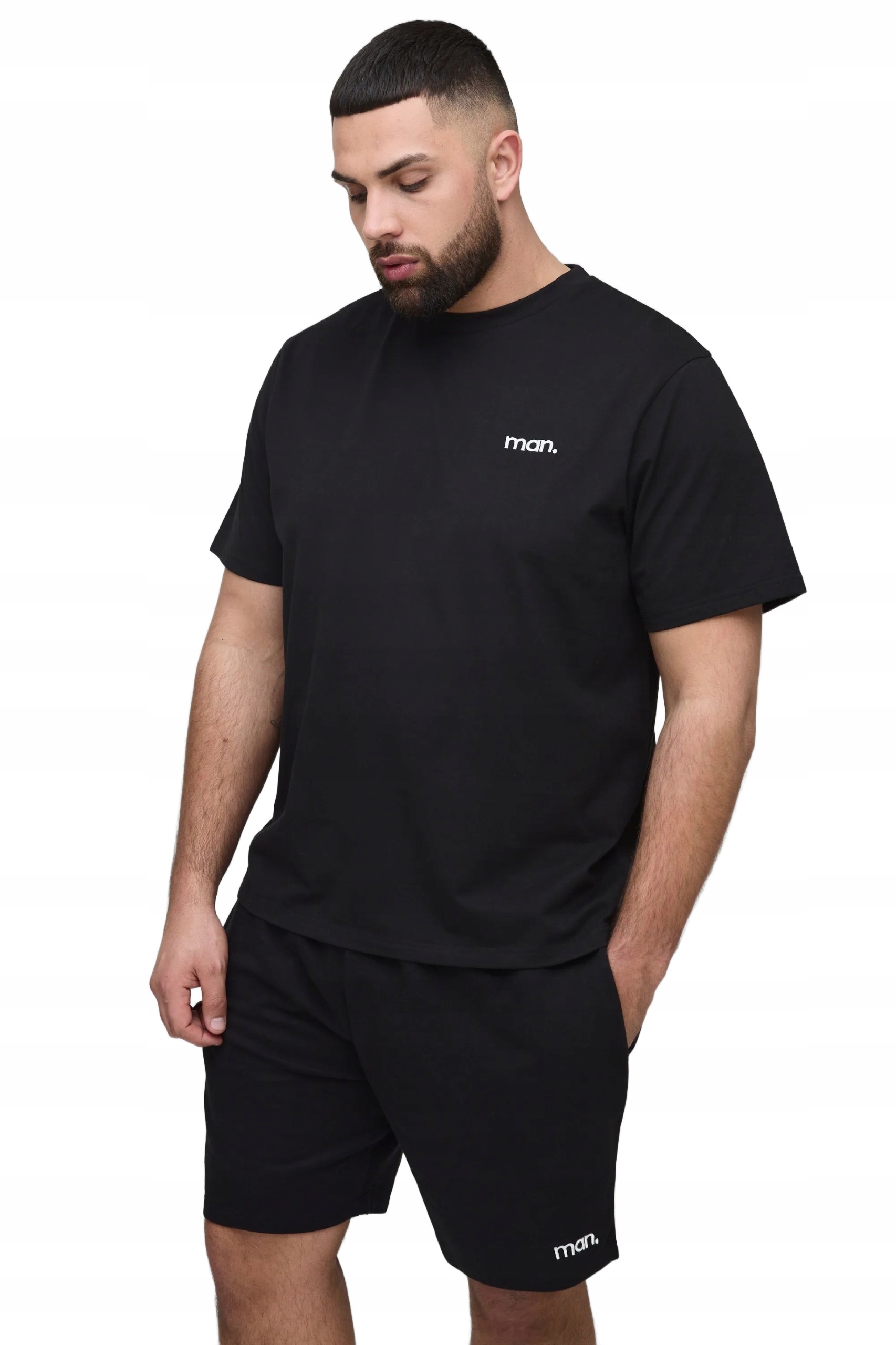 Boohooman Černý Pánský Komplet S Krátkým Rukávem A Šortkami XXL Z3A