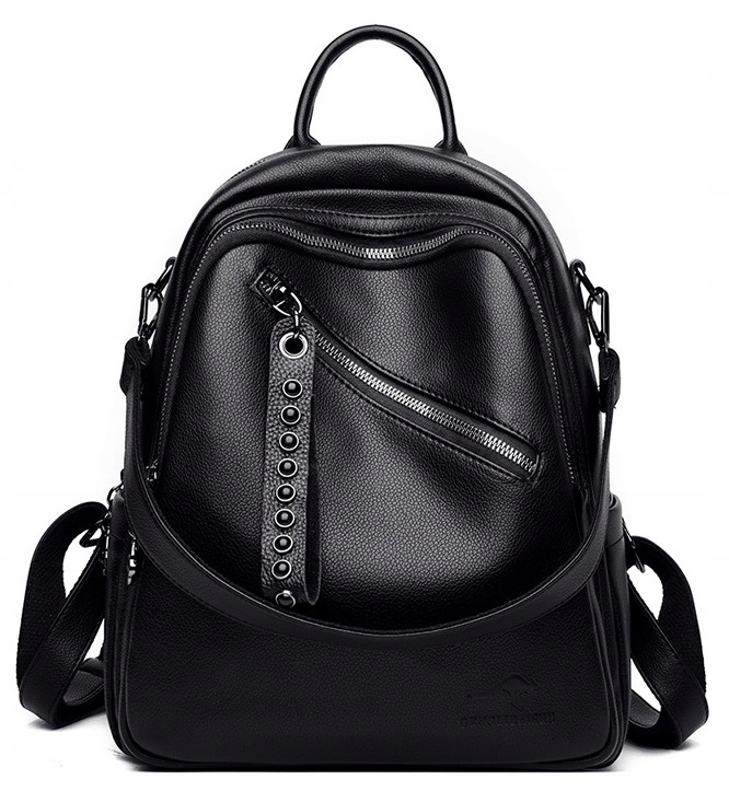 Plecak Damski Czarny Plecaczek do Pracy Zamek Eko Skóra