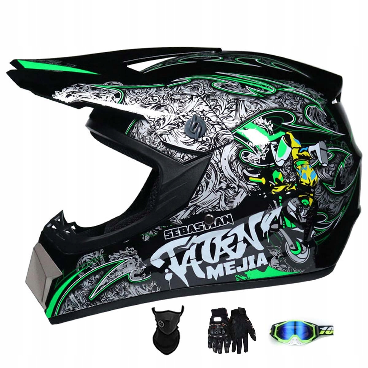 Motocyklová Přilba Lehká Enduro Quada Brýle Rukavice Maska XL