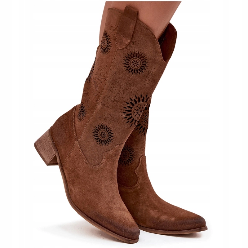 Dámské Ažurové Kozačky Z Přírodního Semiše Kostka Zazoo 3793 Hnědá 40