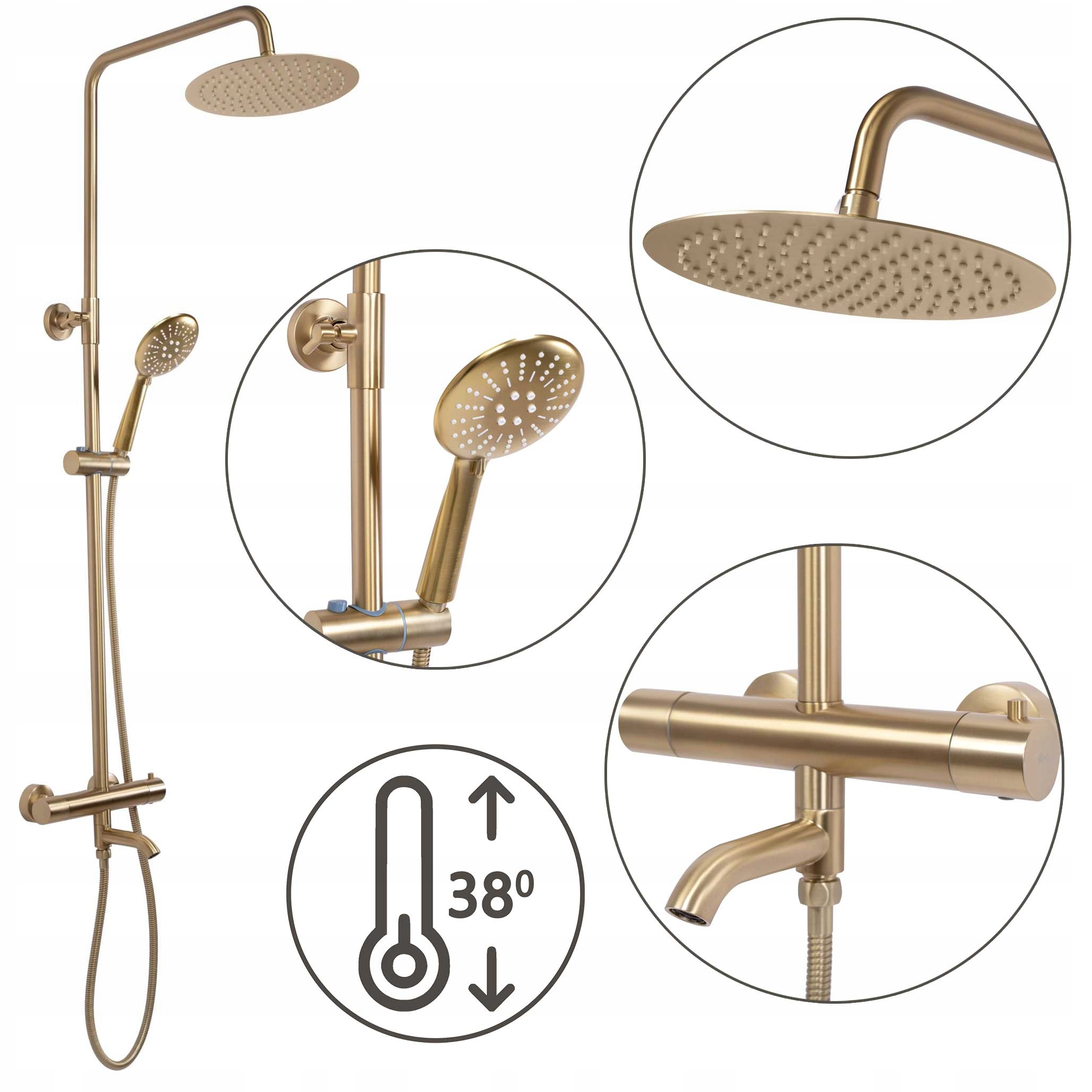 Sprchový set Lungo s termostatom Zlato kartáčovaný