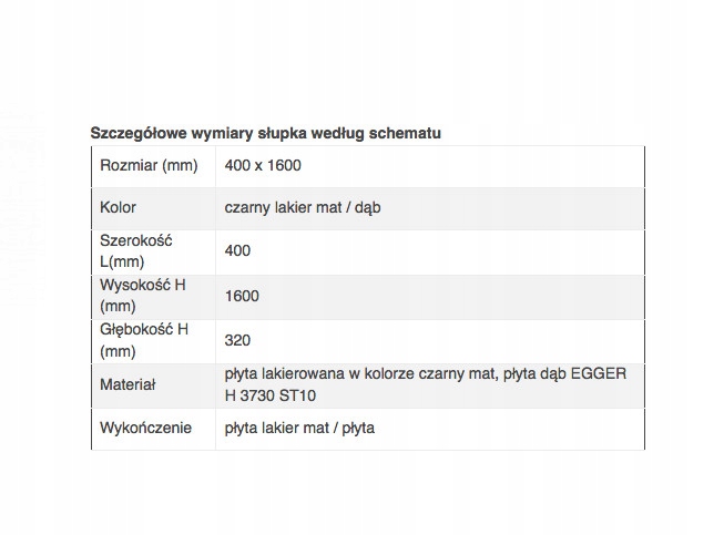 Słupek czarny mat/dąb Tuto Excellent Szerokość mebla 40 cm
