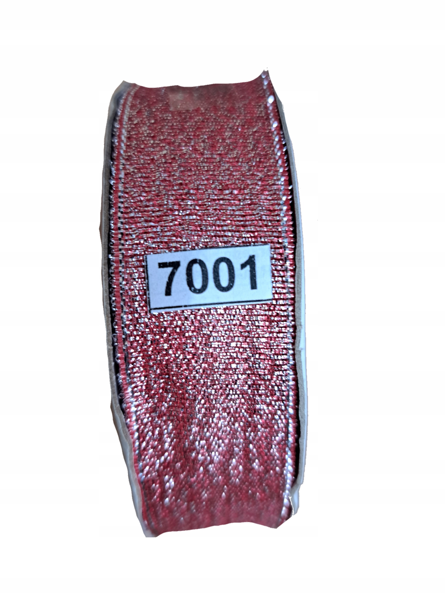 Tasiemka wstążka brokatowa 38 mm 32 m kolor czerwony srebrny 7001