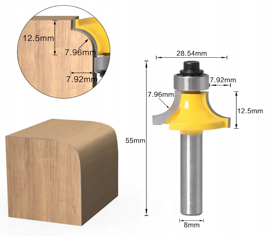 FREZ DO ZAOKRĄGLANIA KRAWĘDZI Fi 8mm R 7,69 mm