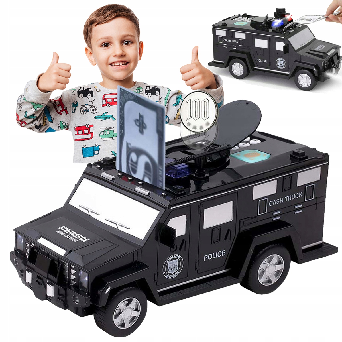 

Skarbonka Sejf na Monety Banknoty Pin Auto Policja