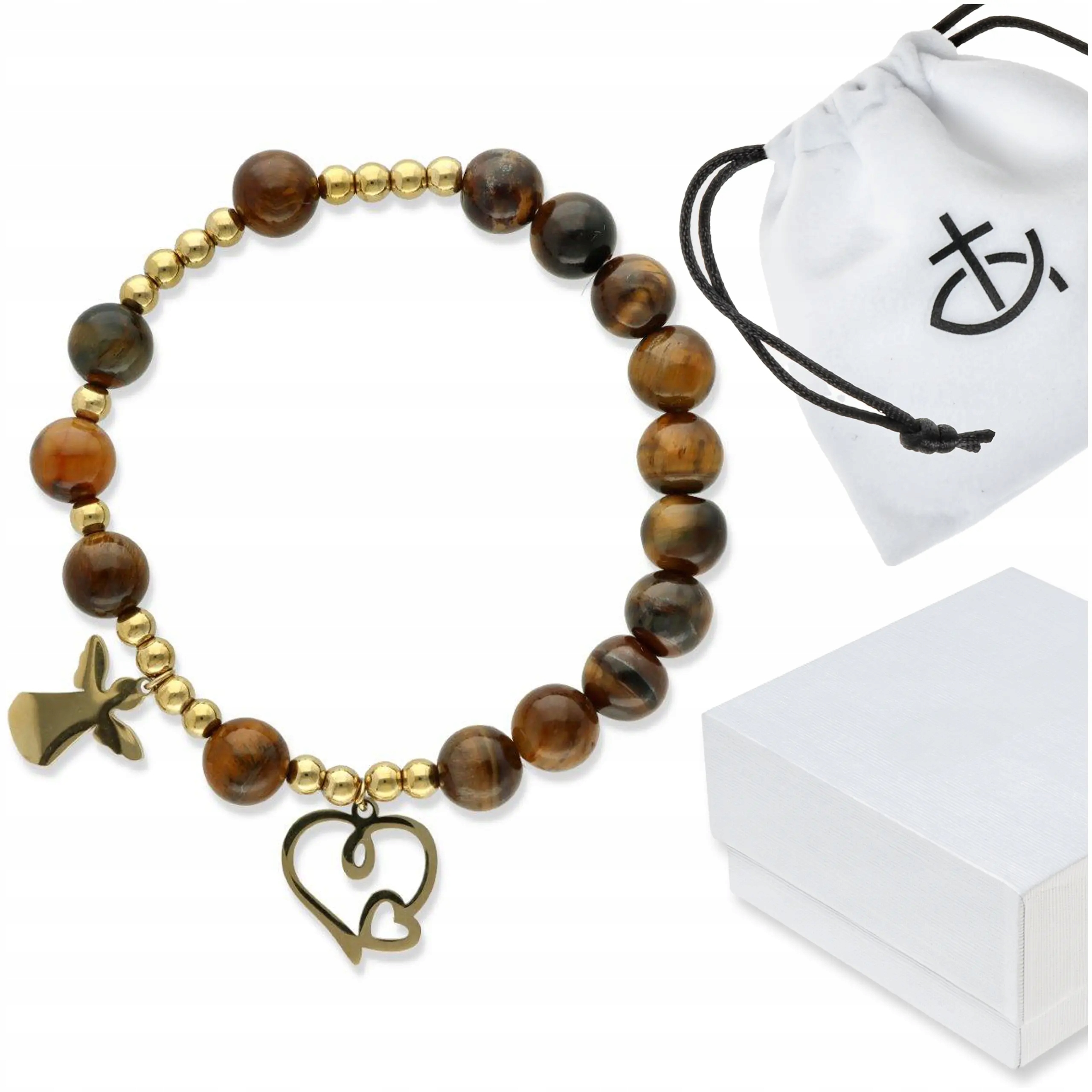 Růženec náramek na ruku z kamenů křemen tygří oko hnědý zlacený