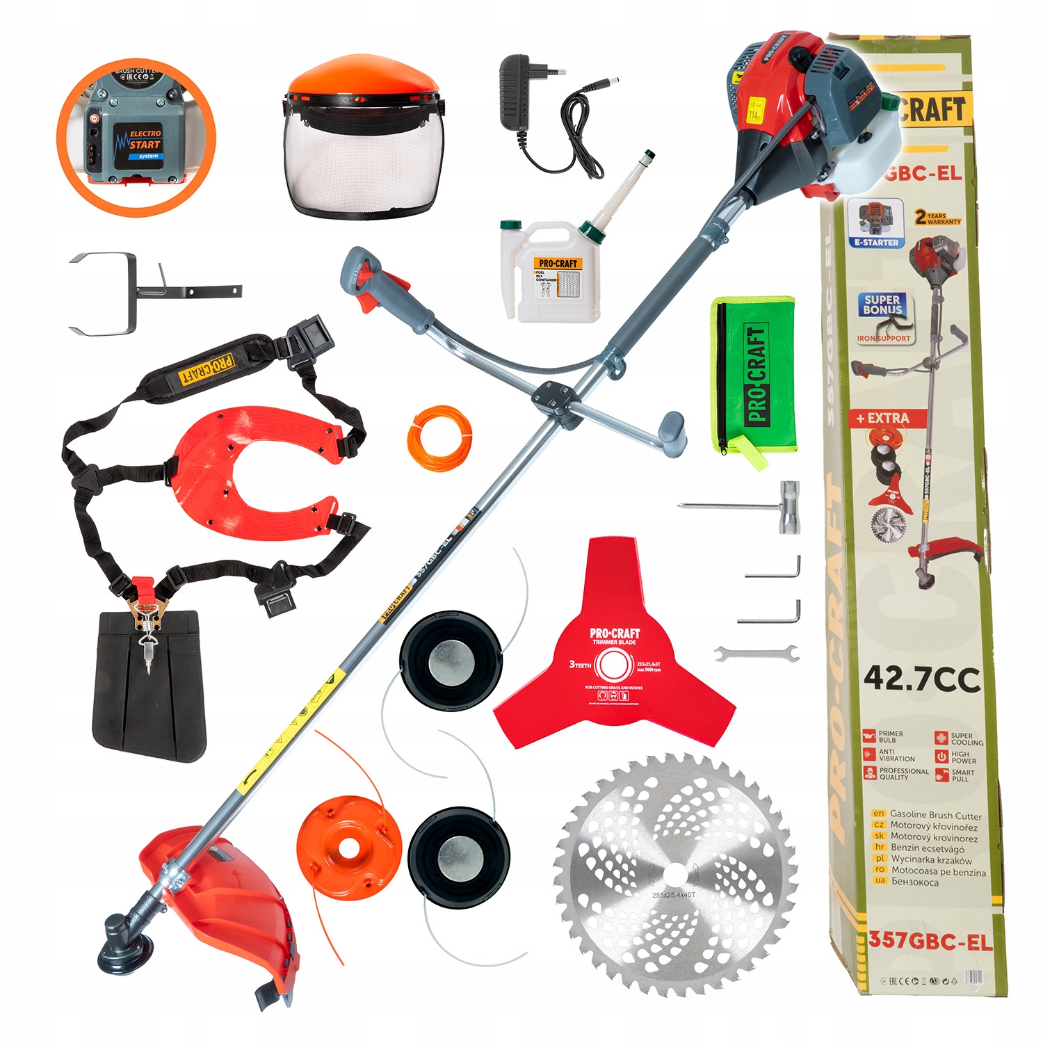 Benzínový krovinorez s elektrickým štartovaním Procraft 357GBC-EL