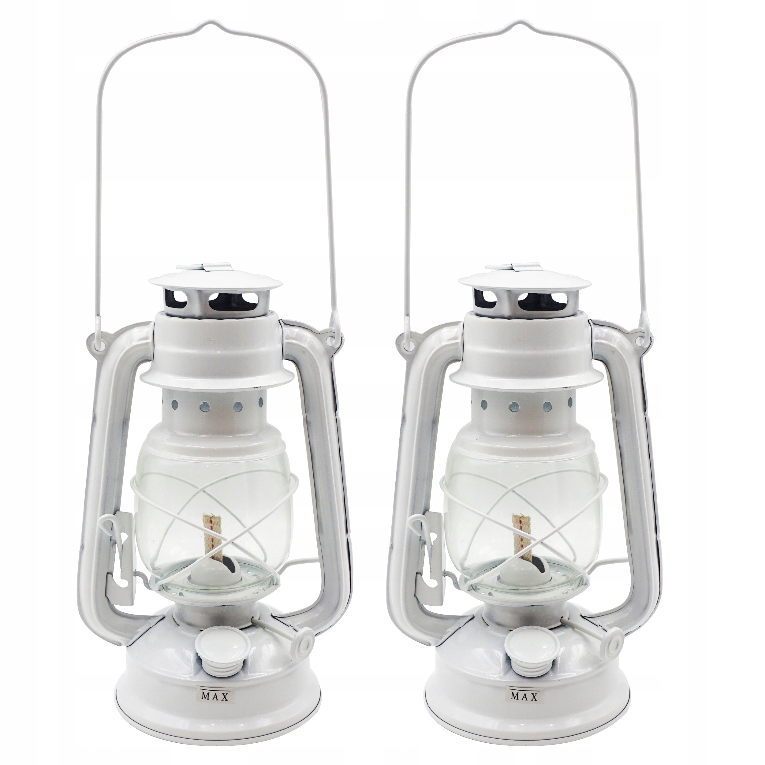 ZESTAW 2x RETRO LAMPA NAFTOWA Z KNOTEM BIAŁA 24cm