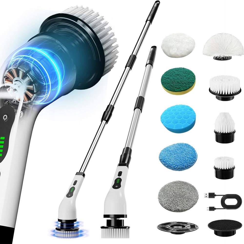 Levně Elektrický Kartáč Na Čištění Rotační Silný 9v1 2000MAH Kartáč