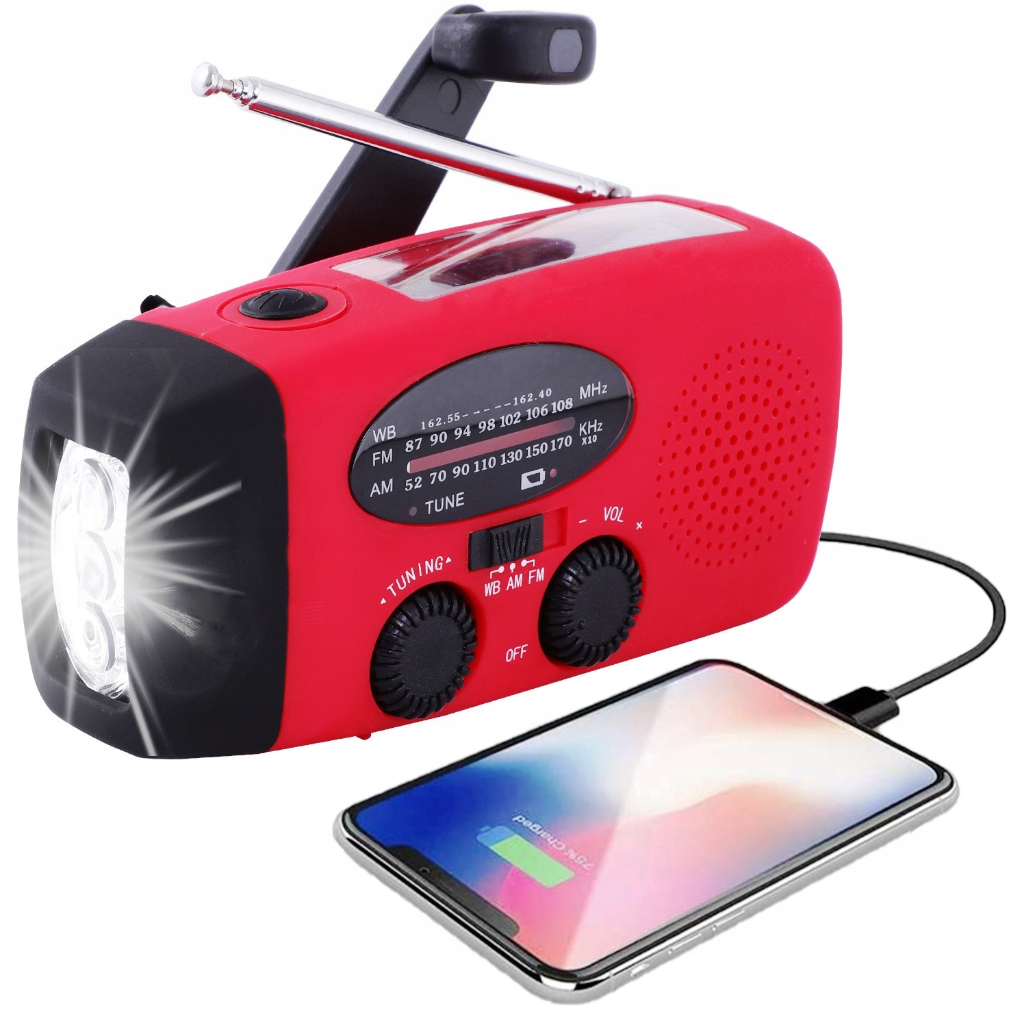 Mini solární rádio Korbka Am Fm Usb Powerbanka Svítilna Dynamo Premium