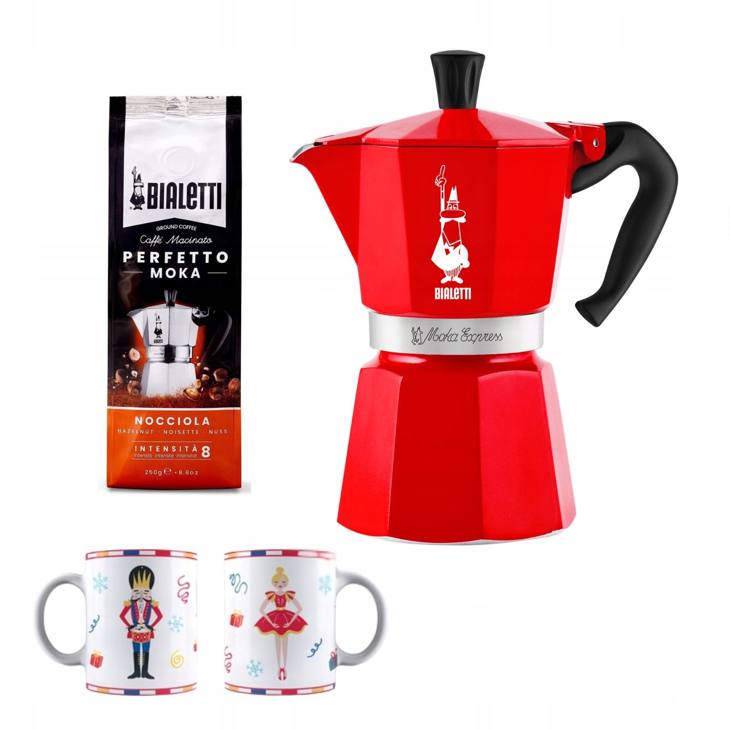 Zestaw Bialetti Nutcracker Kawiarka Moka Express 6tz 2 Kubki 300ml Kawa