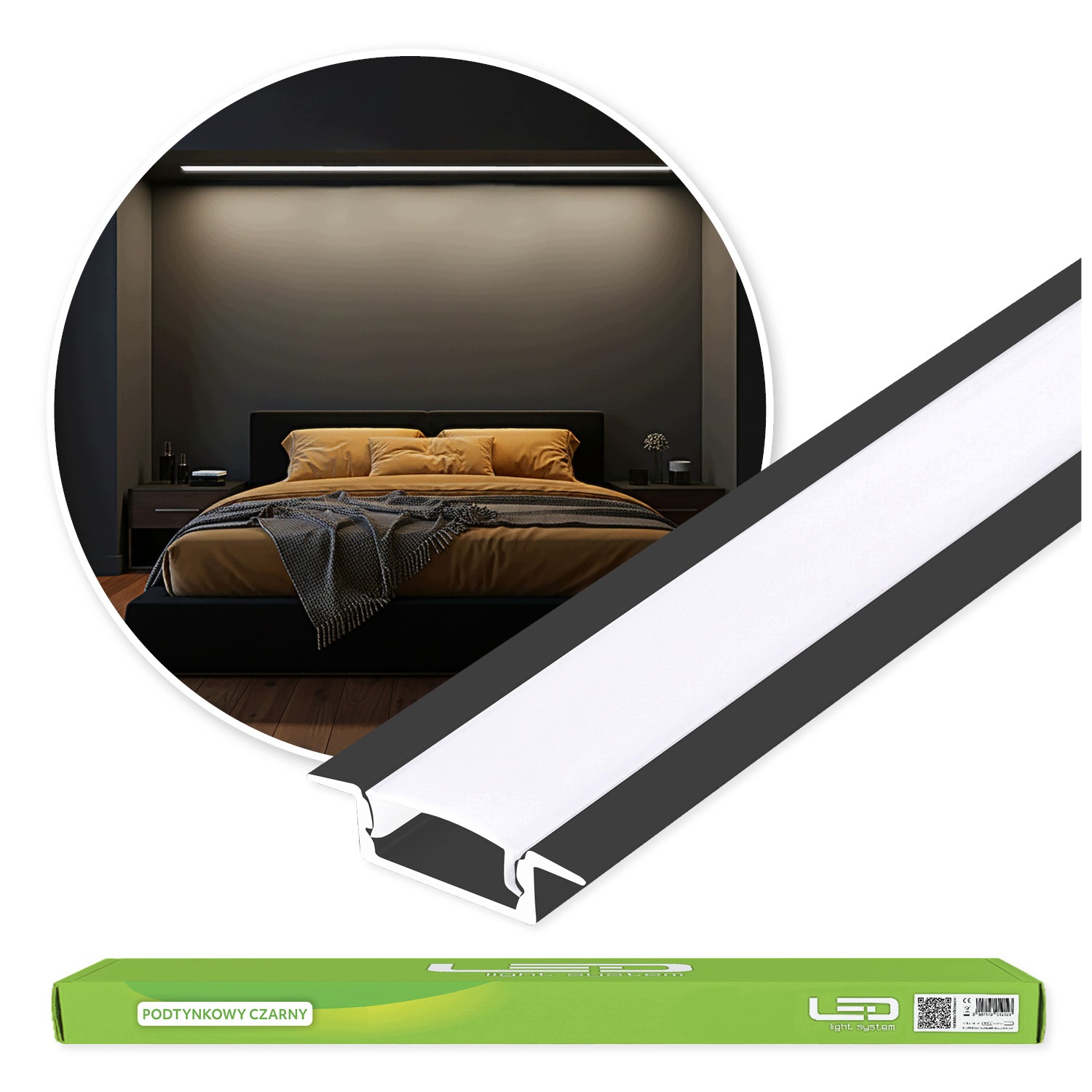 Podomítkový profil černý pro Led pásek mléčná clona 2 m x 10