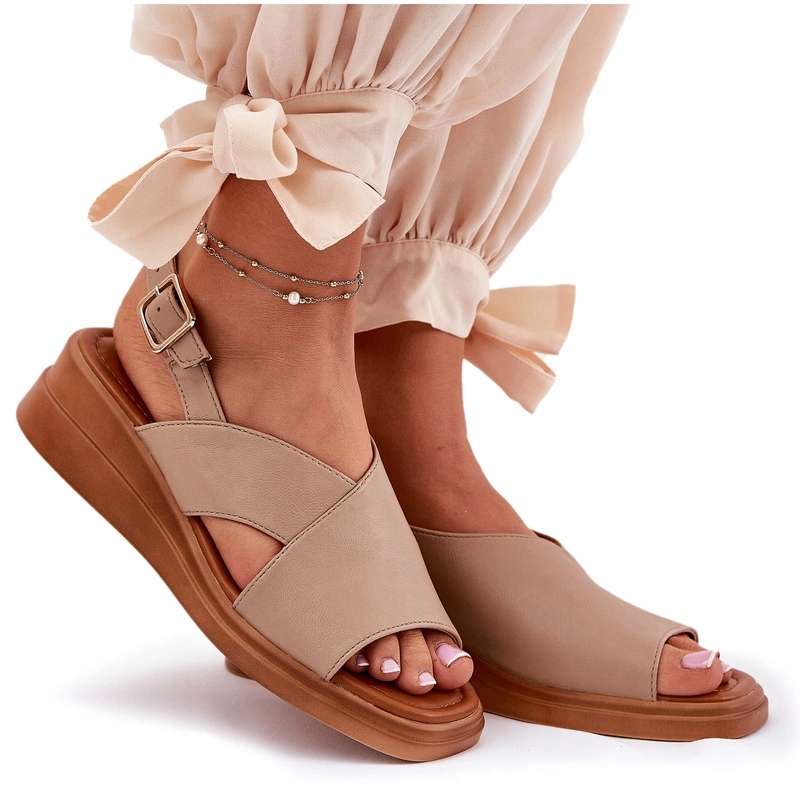 Dámské Sandály Z Eko Kůže Na Podpatku Jezzi, Béžové, Velikost 37