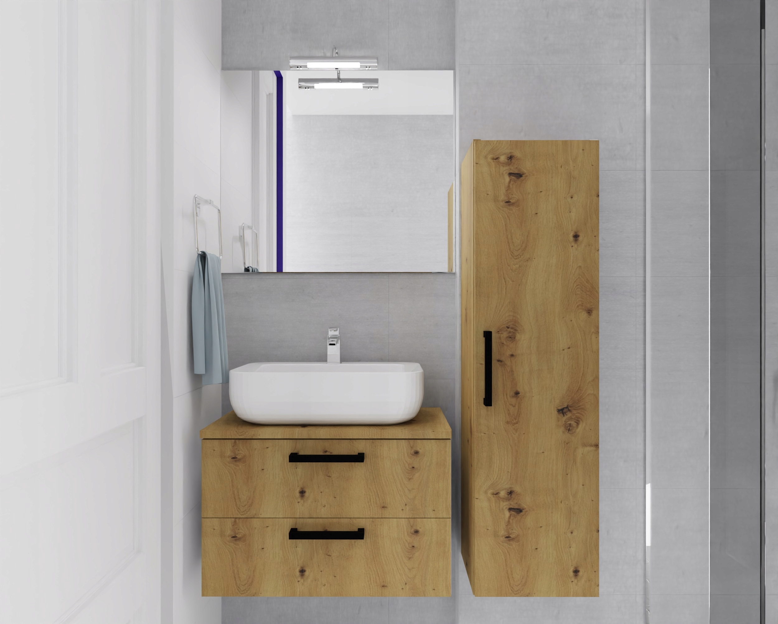 Szafka łazienkowa wisząca pod umywalkę z otworem 60cm 2szuflady dąb artisan Marka Marand