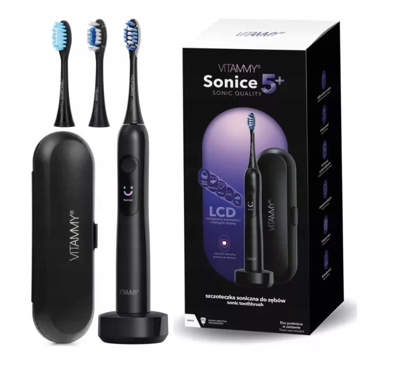 Szczoteczka Soniczna Elektryczna Do Zębów Vitammy Sonice 5+ Black 5 Trybów