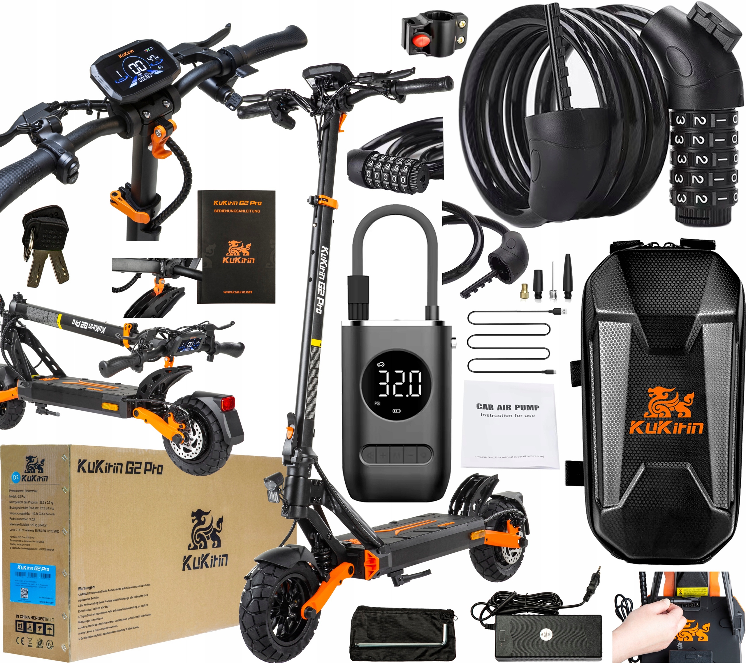 KuKirin G2 Pro-ABE Elektrická koloběžka 500W 20KM/H 15.6Ah 65KM +3 Dárek
