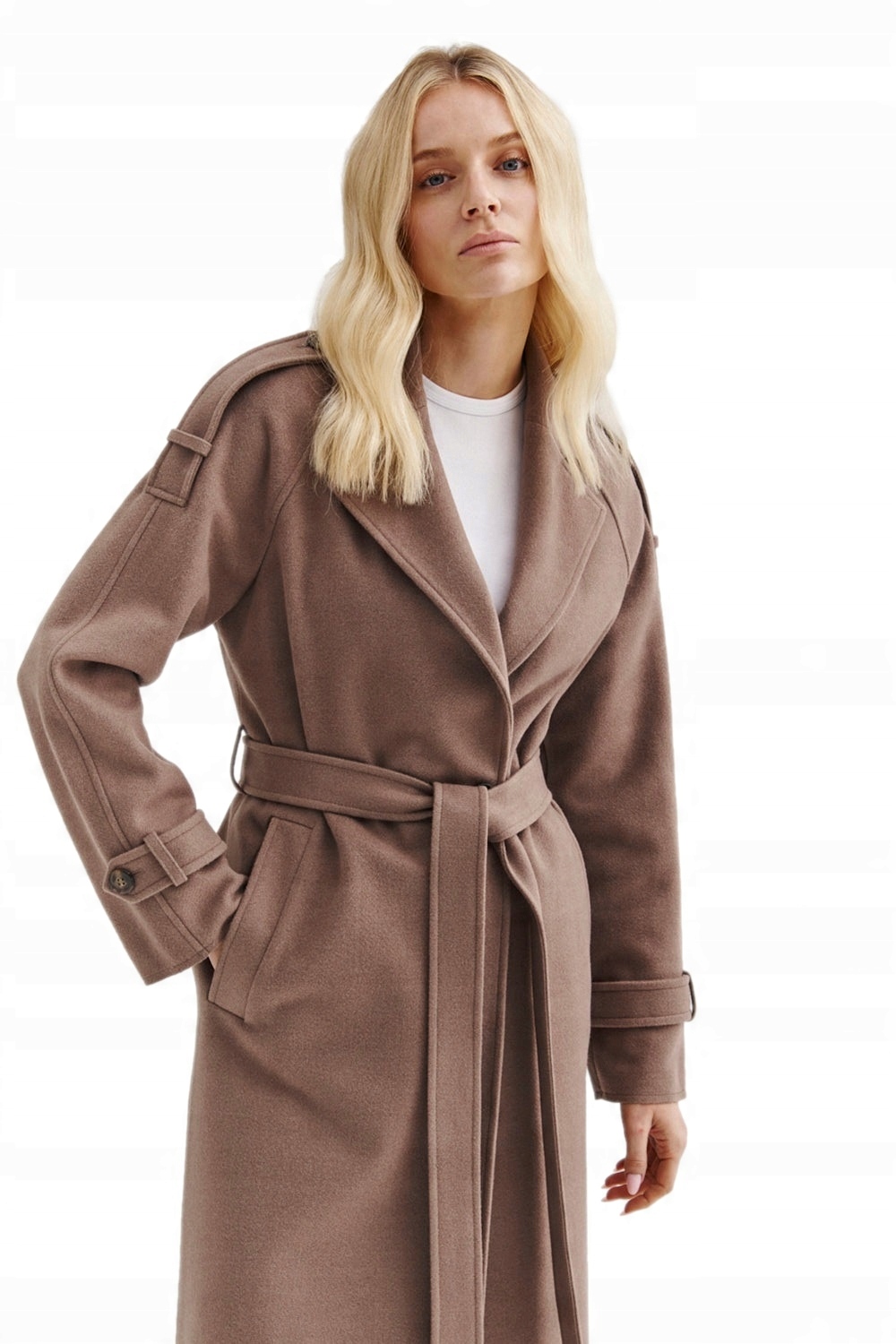 Janbor hnědý dámský jarní vlněný kabát ke kolenům Kortes L
