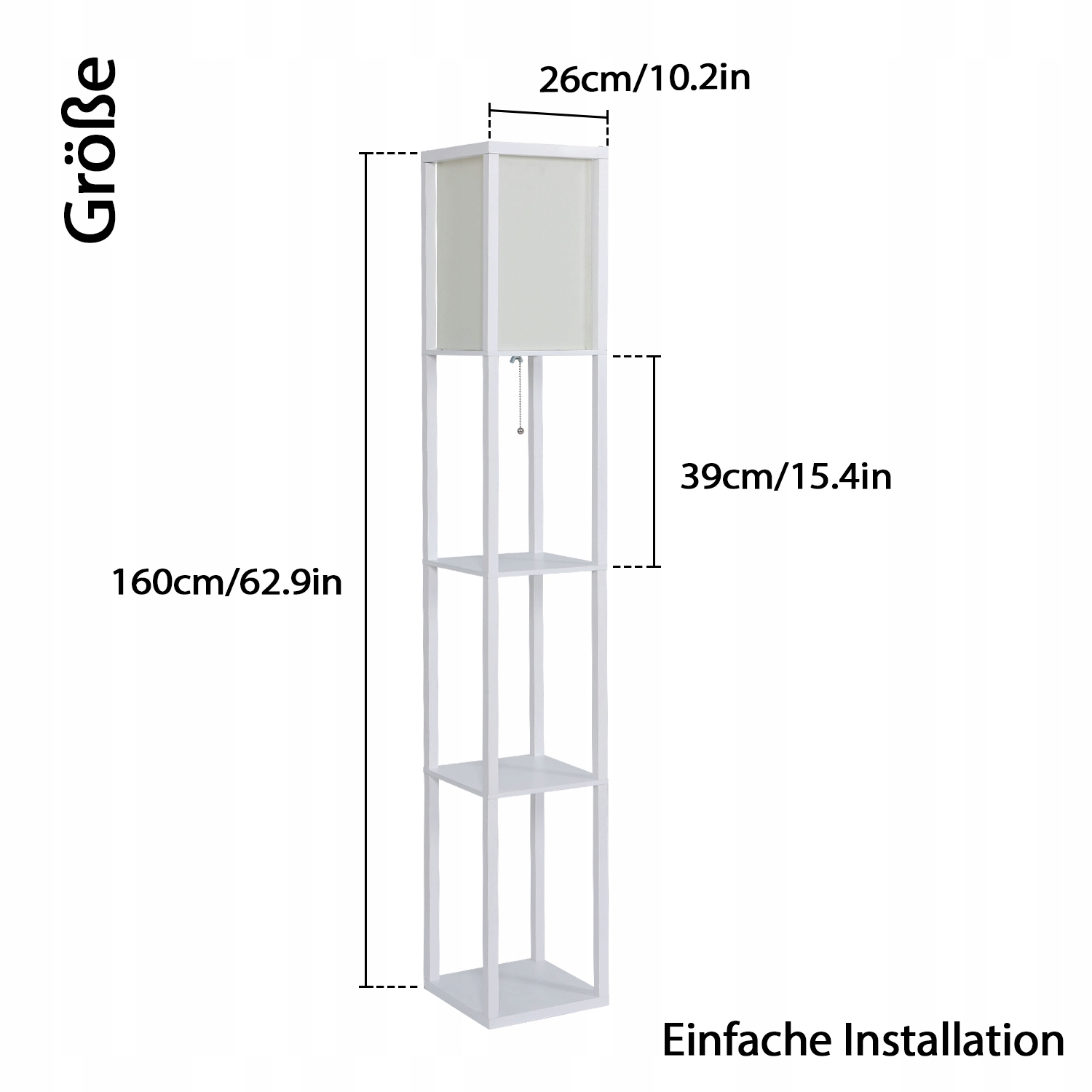 Lampa stojąca podłogowa drewno PÓŁKA biały 160cm Kolor biały