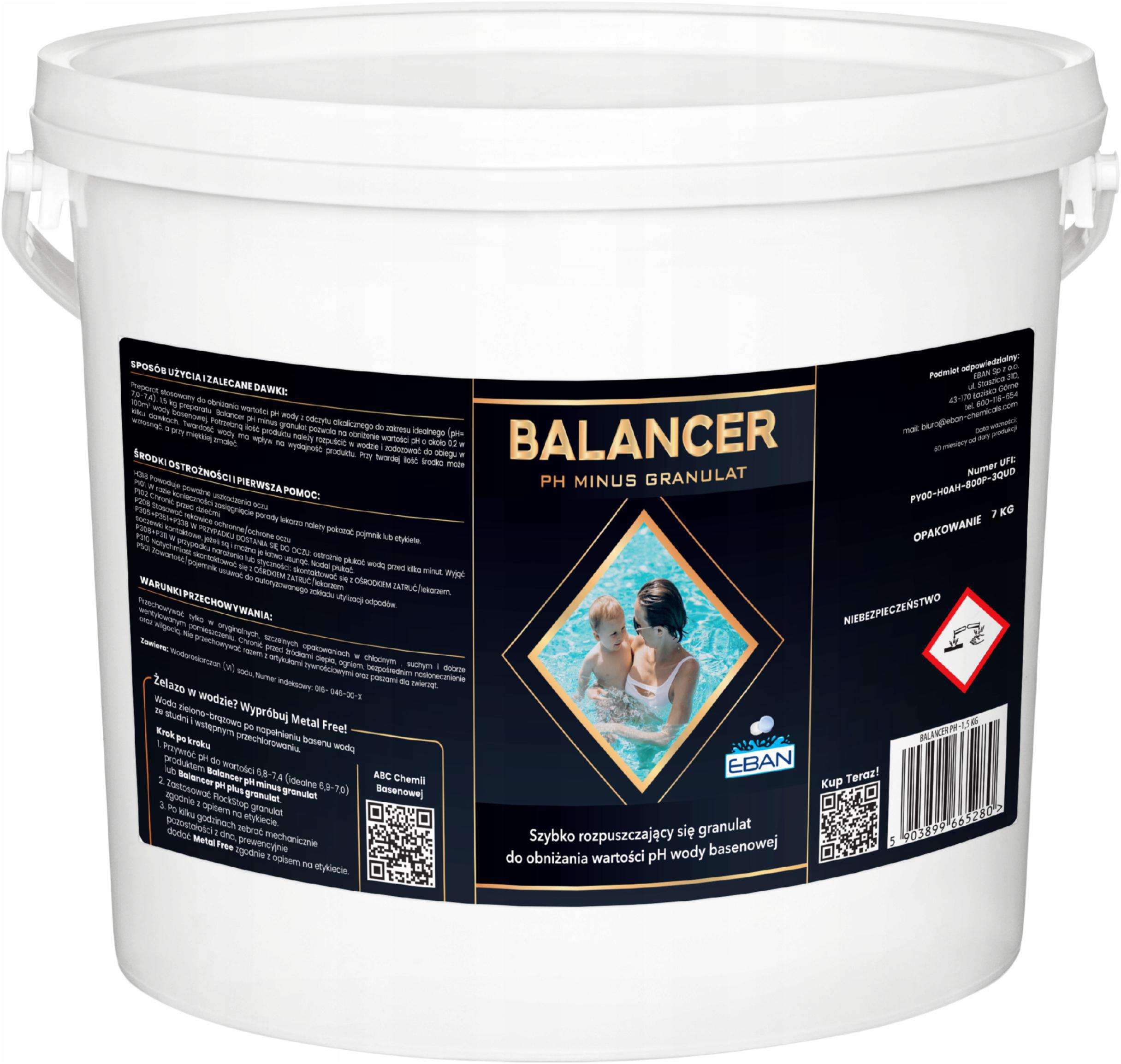 Balancer Ph- Minus Do Basenu Granulat Chemia Basenowa Jacuzzi Woda 7KG Eban