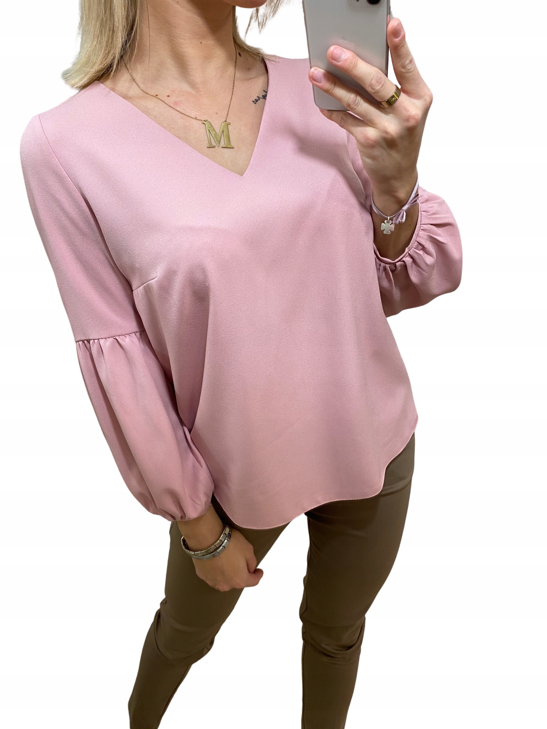 

Elegancka Bluzka Rękaw Marszczony Różowy WRZOS-40