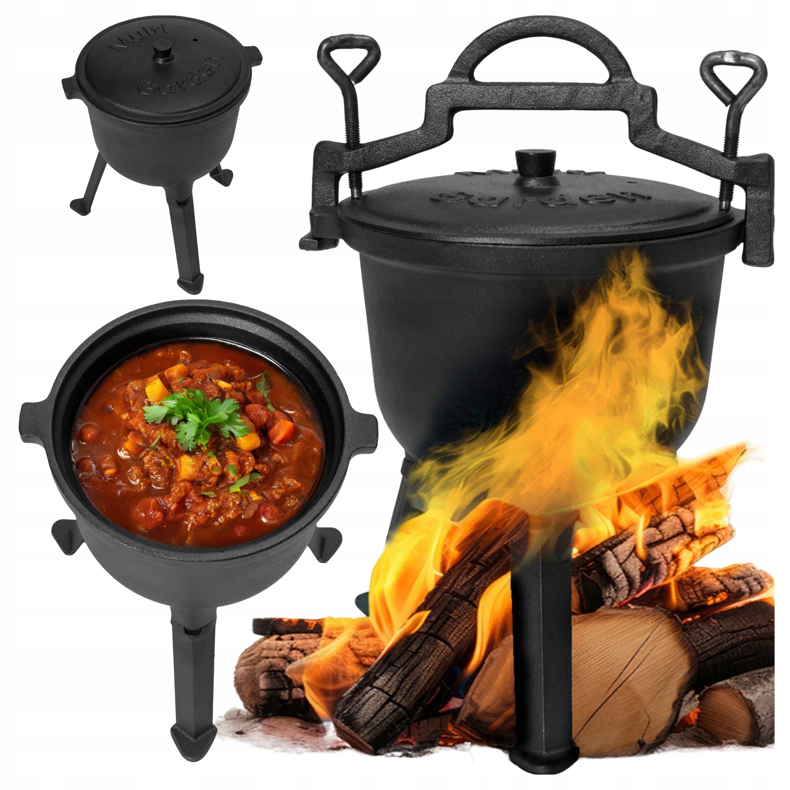 Kociołek Żeliwny Stojący 10l Garnek Myśliwski Węgierski Ognisko Grill
